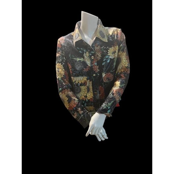 nwt vegan leather jacket w sunflowers by Adore w pockets button front size med - Picture 1 of 10
